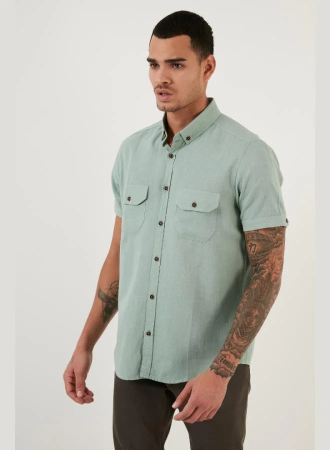 Buratti  Buratti Button-down Collar Cotton Slim Fit Pocket Shirt Men's SHIRT CF21S111153 for Men | Best Price UAE