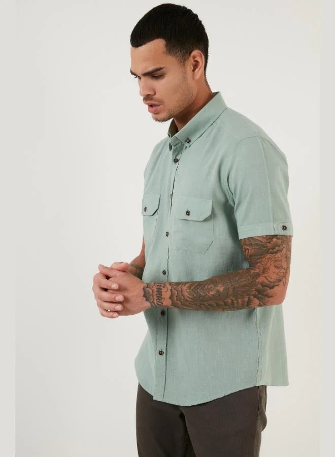 Buratti  Buratti Button-down Collar Cotton Slim Fit Pocket Shirt Men's SHIRT CF21S111153 for Men | Best Price UAE