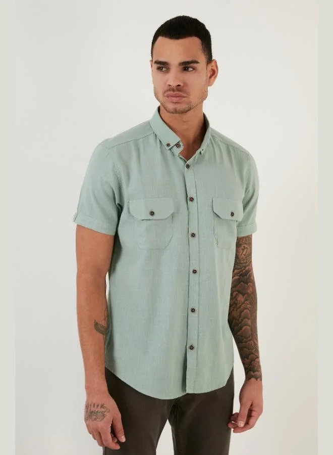 Buratti  Buratti Button-down Collar Cotton Slim Fit Pocket Shirt Men's SHIRT CF21S111153 for Men | Best Price UAE