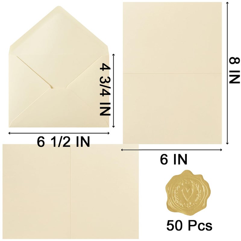 Toperd 50 Pack Cream A6 Envelopes with Cards 4x6 Thick Folded Cardstock and Gold Stickers for Greeting Cards, Wedding, Birthday, Invitations, Baby Showers (Cream, 4x6) - Image 2