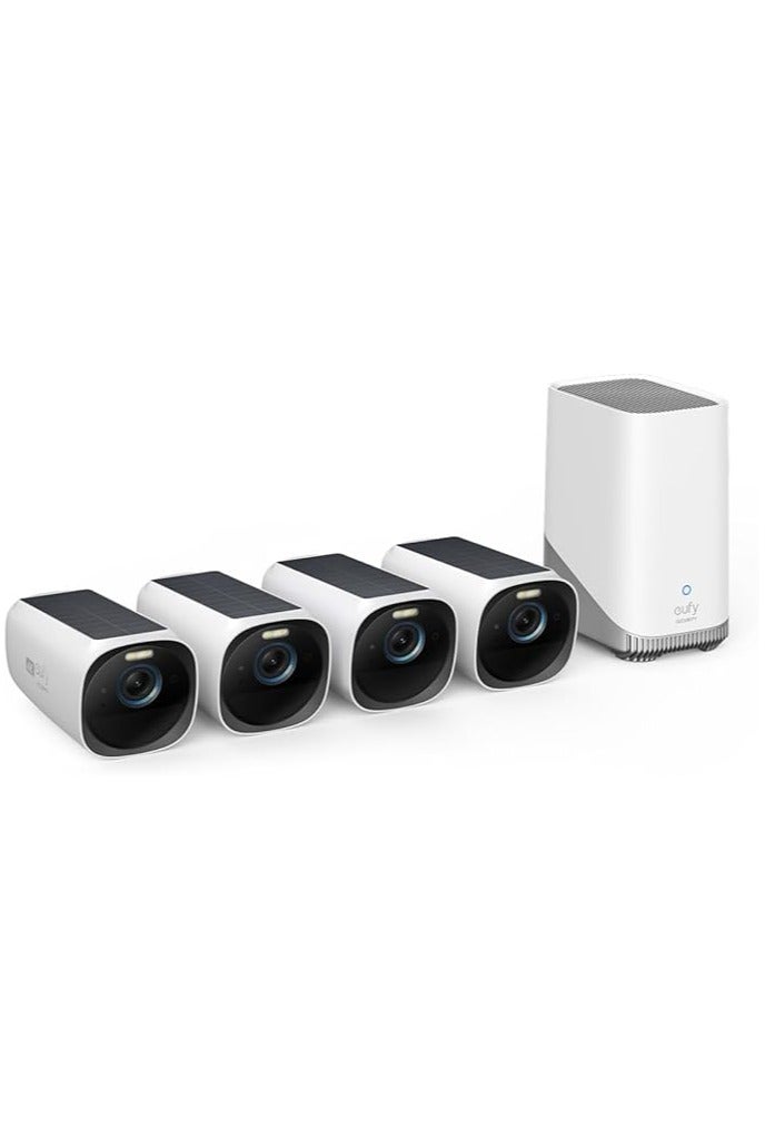 eufy Security eufyCam 3 4-Cam Kit, Security Camera Outdoor Wireless, 4K Camera with Integrated Solar Panel, Forever Power, Face Recognition AI, Expandable Local Storage, Spotlight, No Monthly Fee  - Image 1