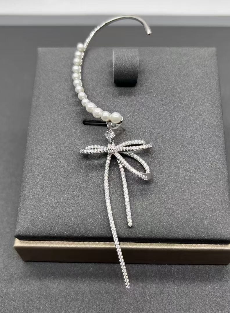 HEFANG Light Luxury Earless Shell Beads Butterfly Knot Earclip Single 
