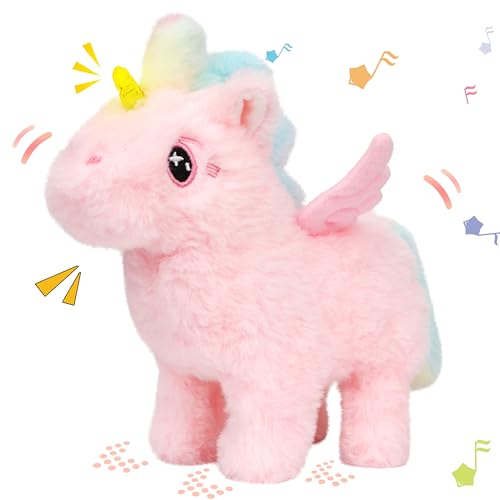 Hopearl Walking Unicorn with Glowing Horn Interactive Electronic Pet Plush Unicorn Toy with Sounds and Movements Animated Gift for Toddlers Birthday Pink 7 - Image 1