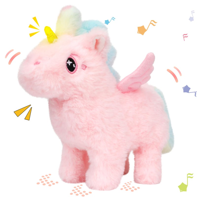 Hopearl Walking Unicorn with Glowing Horn Interactive Electronic Pet Plush Unicorn Toy with Sounds and Movements Animated Gift for Toddlers Birthday Pink 7 - Image 3