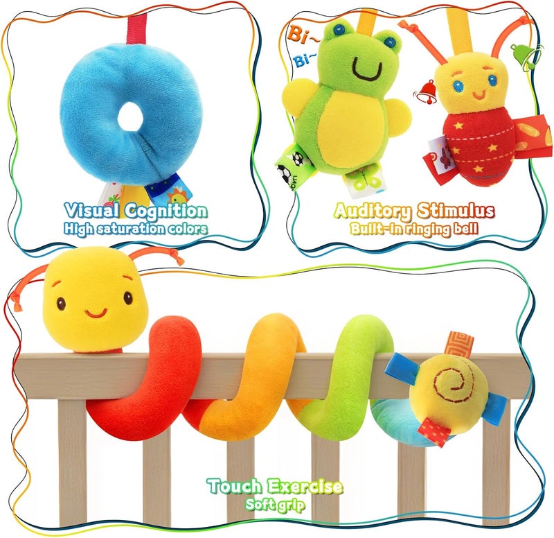 FPVERA Spiral Car Seat & Stroller Activity Toy - Baby Sensory Toys Soft Hanging Toys for Babies 0-12 Months Boys Girls Carseat Crib Stroller, with Ringing Bell, Music - Image 2