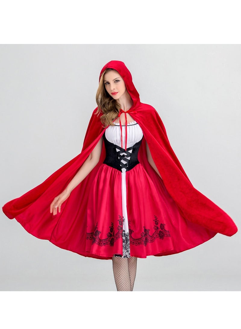 Adult Party Costume Cosplay Fairy Princess Dress Cape Dress Set Costume Drama Costume Red - Image 3