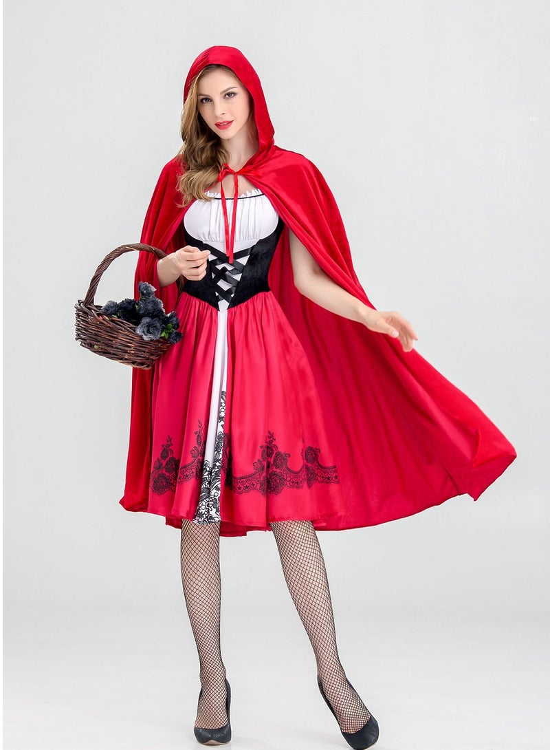 Adult Party Costume Cosplay Fairy Princess Dress Cape Dress Set Costume Drama Costume Red - Image 2
