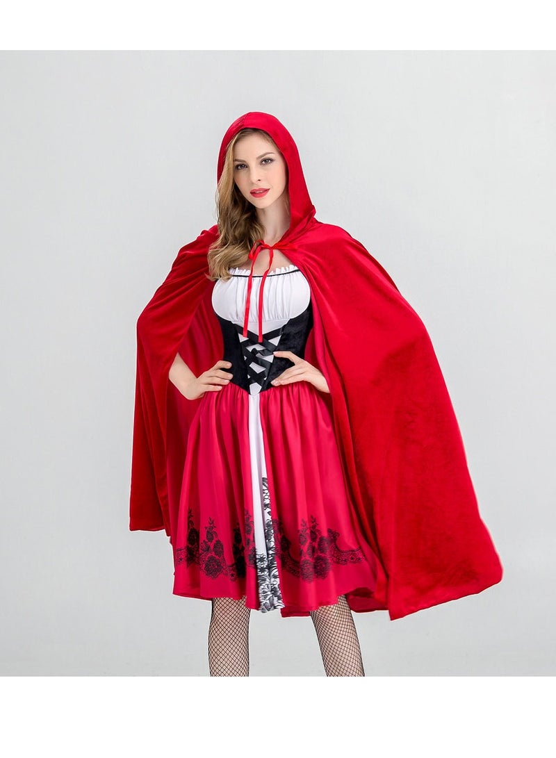 Adult Party Costume Cosplay Fairy Princess Dress Cape Dress Set Costume Drama Costume Red - Image 4