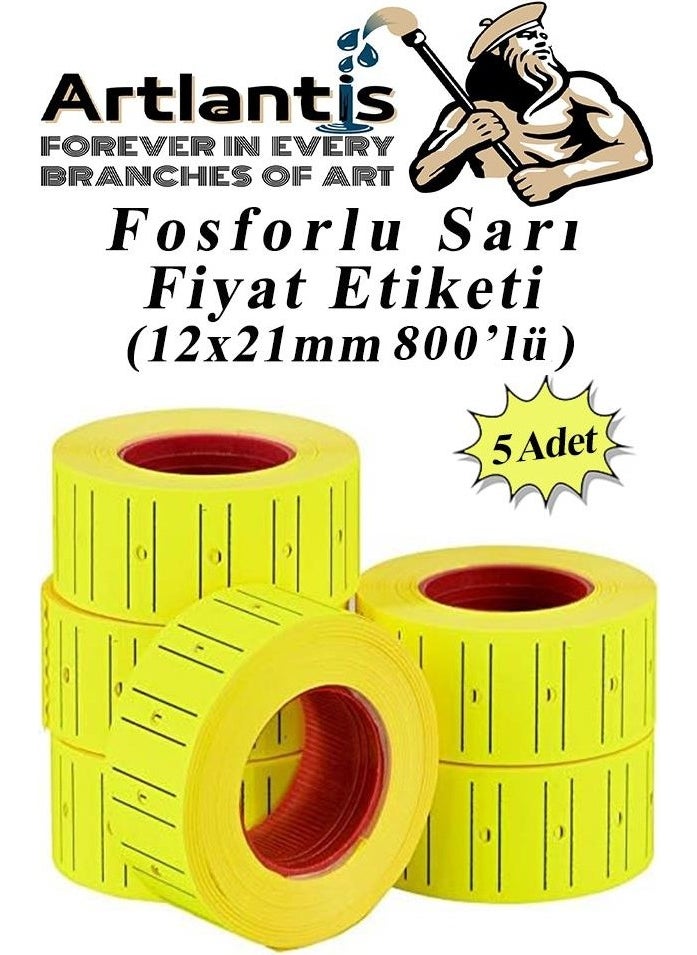 Artlantis Price Tag Yellow 800 PACK 5 12X21MM Highlight Yellow Price Tag MX-5500 M5500 HG979 Motex Label Maker Spare Art  - Image 1