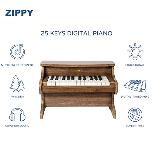 ZIPPY Kids Piano Keyboard 25 Keys Digital Piano for Kids Mini Music Educational Instrument Toy Wood Toy for Toddlers Girls Boys Walnut - Image 5