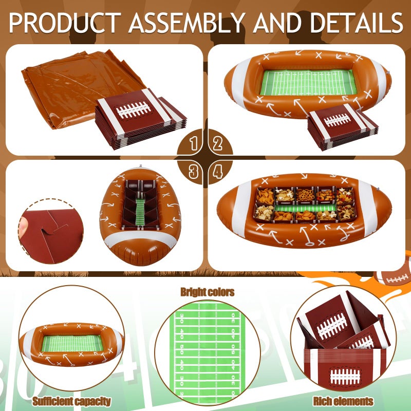 FoldTier Football Party Supplies 53.1 x 25.5 Inch Large Football Inflatable Snack Bowl with 10 Paper Serving Food Trays Tailgate Stadium Bowl for Birthday Party Decoration Family BBQ Picnic and Sports - Image 5