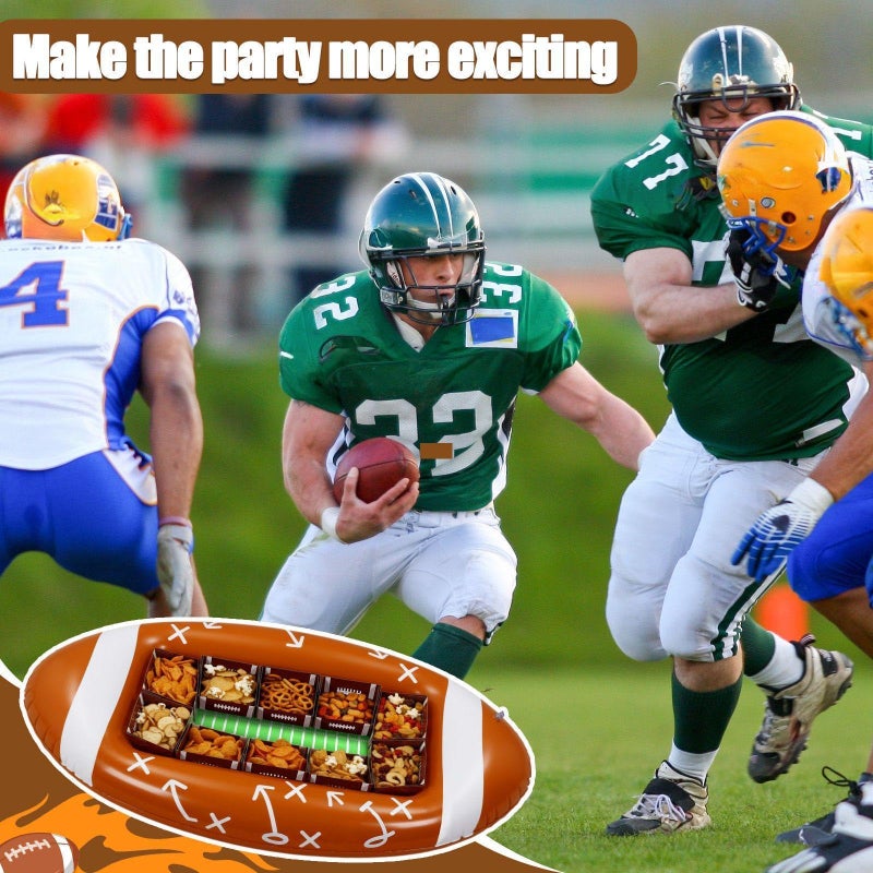FoldTier Football Party Supplies 53.1 x 25.5 Inch Large Football Inflatable Snack Bowl with 10 Paper Serving Food Trays Tailgate Stadium Bowl for Birthday Party Decoration Family BBQ Picnic and Sports - Image 4