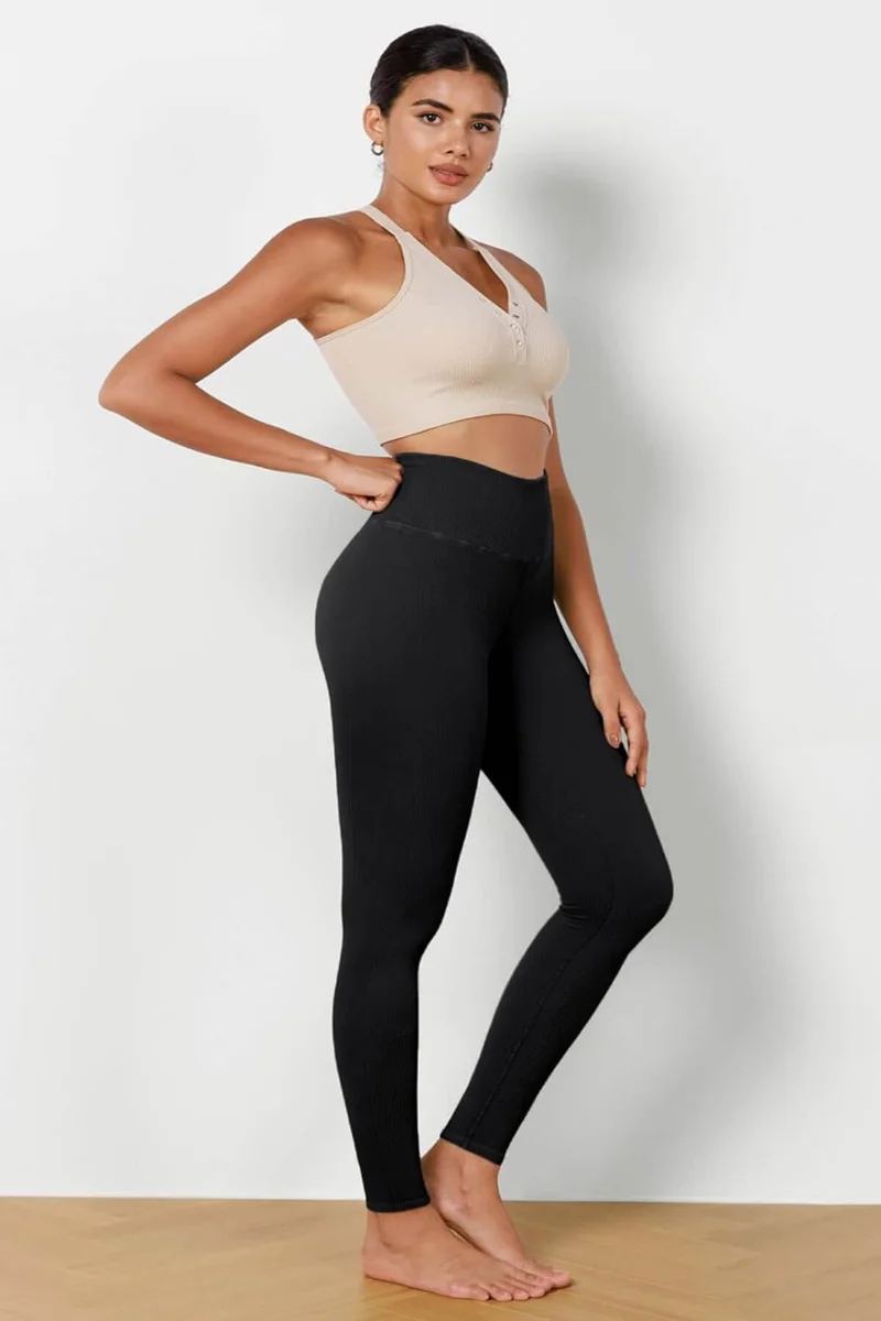هيبسين راكيب Competing All Women's High Waist Ribbed Flexible Sports Tights 4117