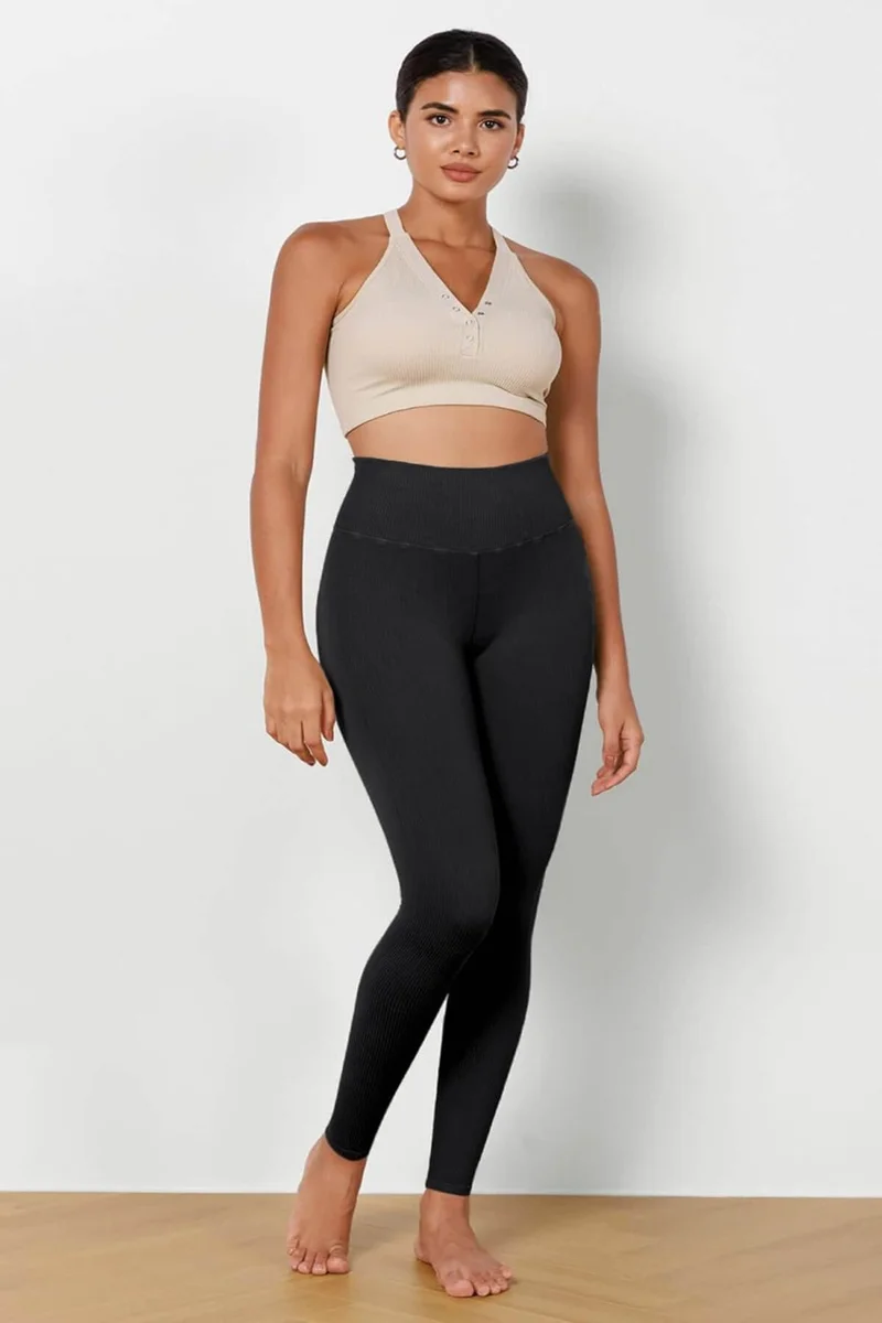 هيبسين راكيب Competing All Women's High Waist Ribbed Flexible Sports Tights 4117