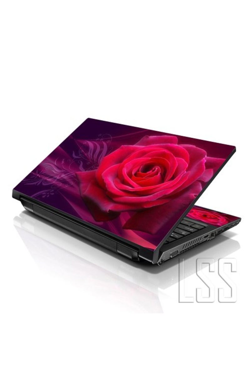 LSS Laptop 15 15.6 Skin Cover with Colorful Pink Rose Floral Pattern for HP Dell Lenovo Apple Asus Acer Compaq - Fits 13.3" 14" 15.6" 16" (2 Wrist Pads Free) Red Rose - Image 1