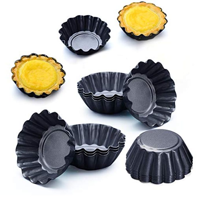 Amytalk 12 Packs Egg Tart Mold, Size 2.6 x 0.9inch, Cupcake Cake Muffin Mold Tin Pan Baking Tool, Carbon Steel