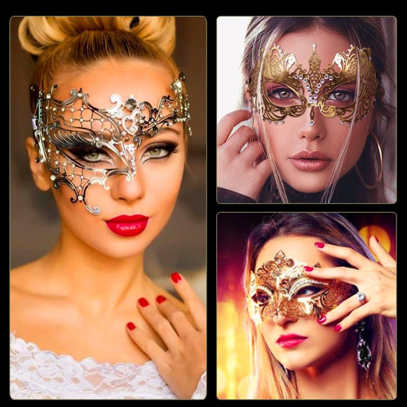 MYMENU Masquerade Mask for Women Shiny Rhinestone Venetian Party Prom Ball Metal Mask (Half Face) - Image 5