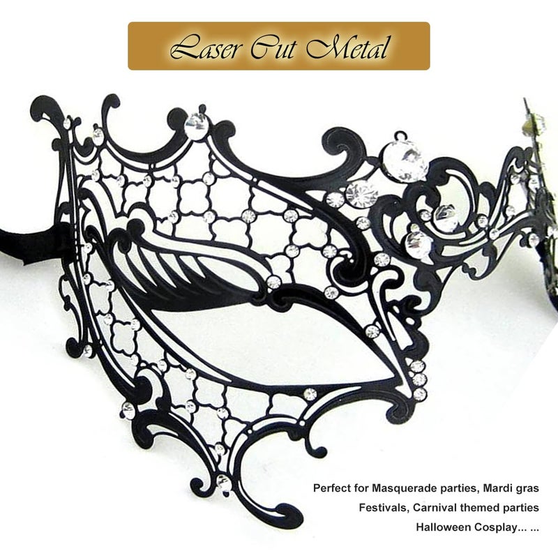 MYMENU Masquerade Mask for Women Shiny Rhinestone Venetian Party Prom Ball Metal Mask (Half Face) - Image 3