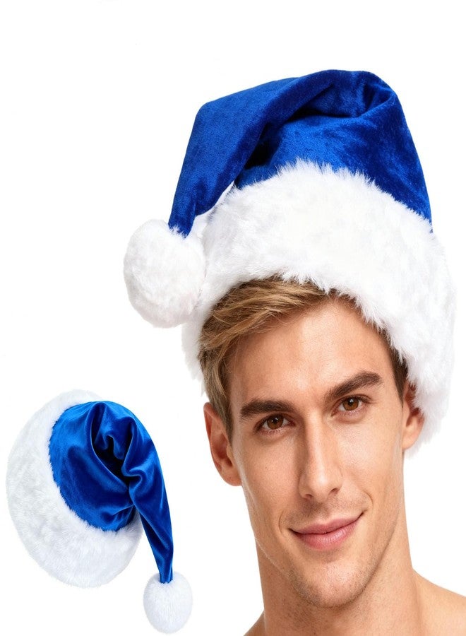 LKQBBSZ Santa Hat, Soft Plush Christmas Hat for Women Men Adults, Suit for New Year Festival Party (Blue) - Image 1