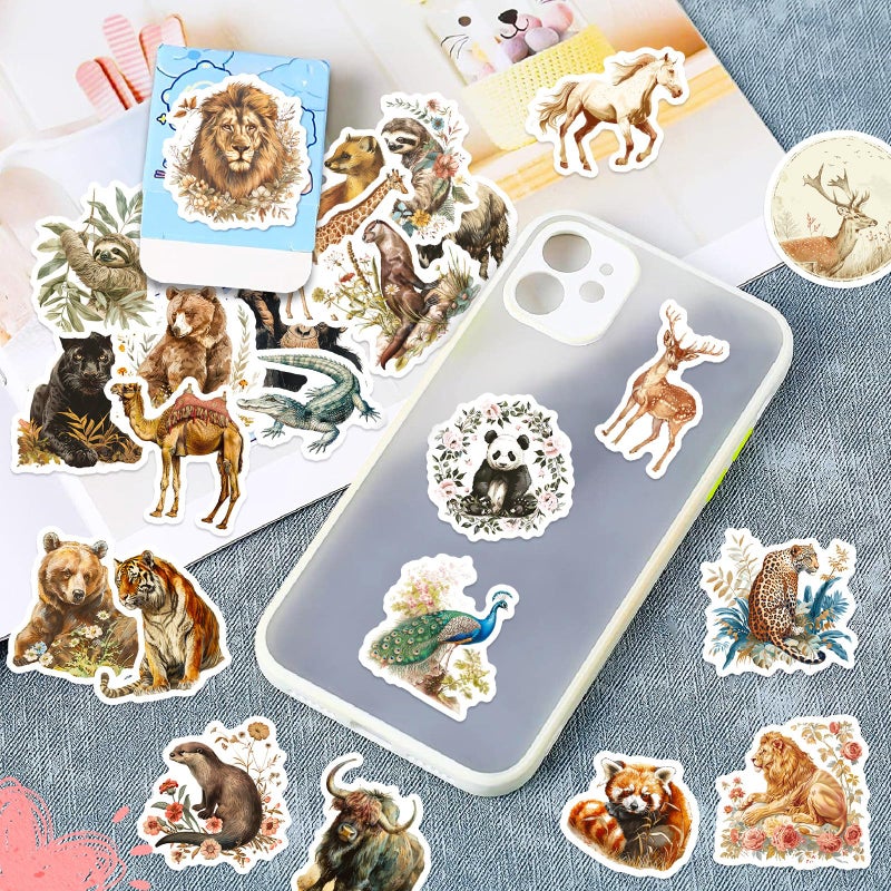 PIGBIT 50-Piece Vintage Watercolor Wildlife Animal Stickers â€“ Waterproof Vinyl Retro Aesthetic Realistic Woodland Animal Sticker for Scrapbook, Laptops, Scrapbooks, Journals - Image 5