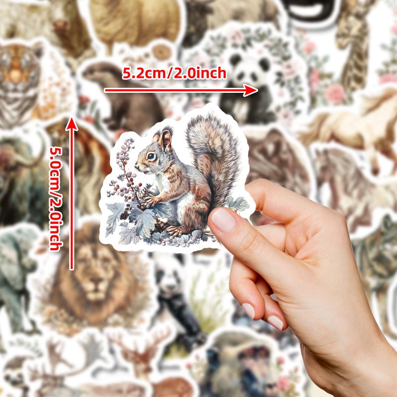 PIGBIT 50-Piece Vintage Watercolor Wildlife Animal Stickers â€“ Waterproof Vinyl Retro Aesthetic Realistic Woodland Animal Sticker for Scrapbook, Laptops, Scrapbooks, Journals - Image 2