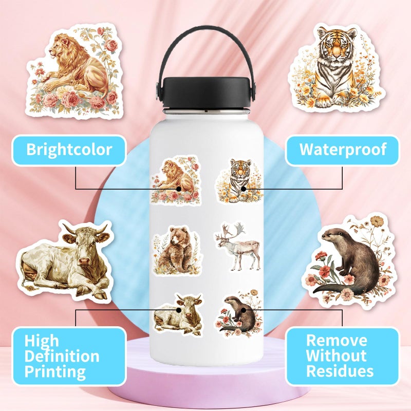 PIGBIT 50-Piece Vintage Watercolor Wildlife Animal Stickers â€“ Waterproof Vinyl Retro Aesthetic Realistic Woodland Animal Sticker for Scrapbook, Laptops, Scrapbooks, Journals - Image 3