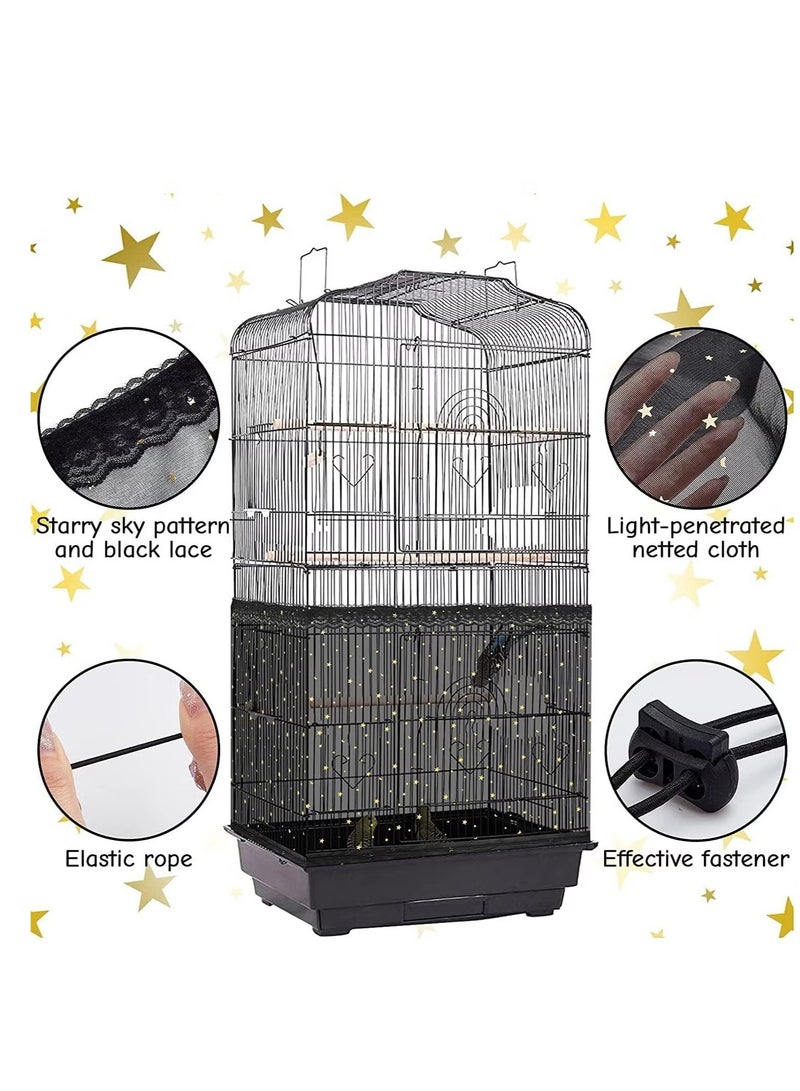 OMEVE Large Bird Cage Cover Birdcage Nylon Mesh Net Cover Seed Feather Catcher Twinkle Star Universal Birdcage Cover Bird Seed Guard Skirt for Parakeet Macaw African Round Square Cage - Image 3