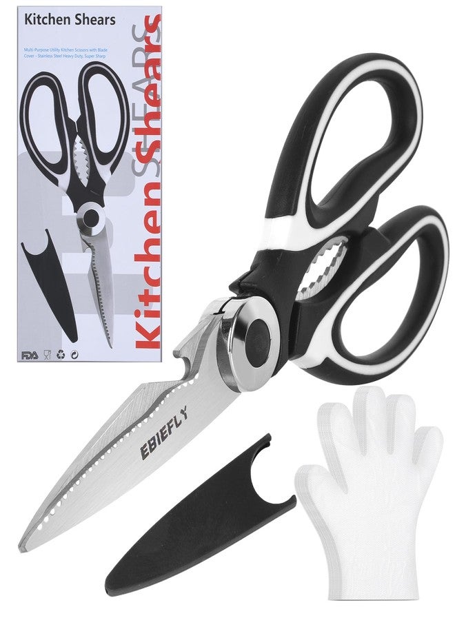 EBIEFLY Kitchen Scissors Utility Chopping Scissor Professional Shears for Meat Cutting Sharp Kitchenaid Shears Multipurpose Scissor for Food Outdoor BBQ No Rust + 100 Pcs Plastic Gloves Disposable - Image 1