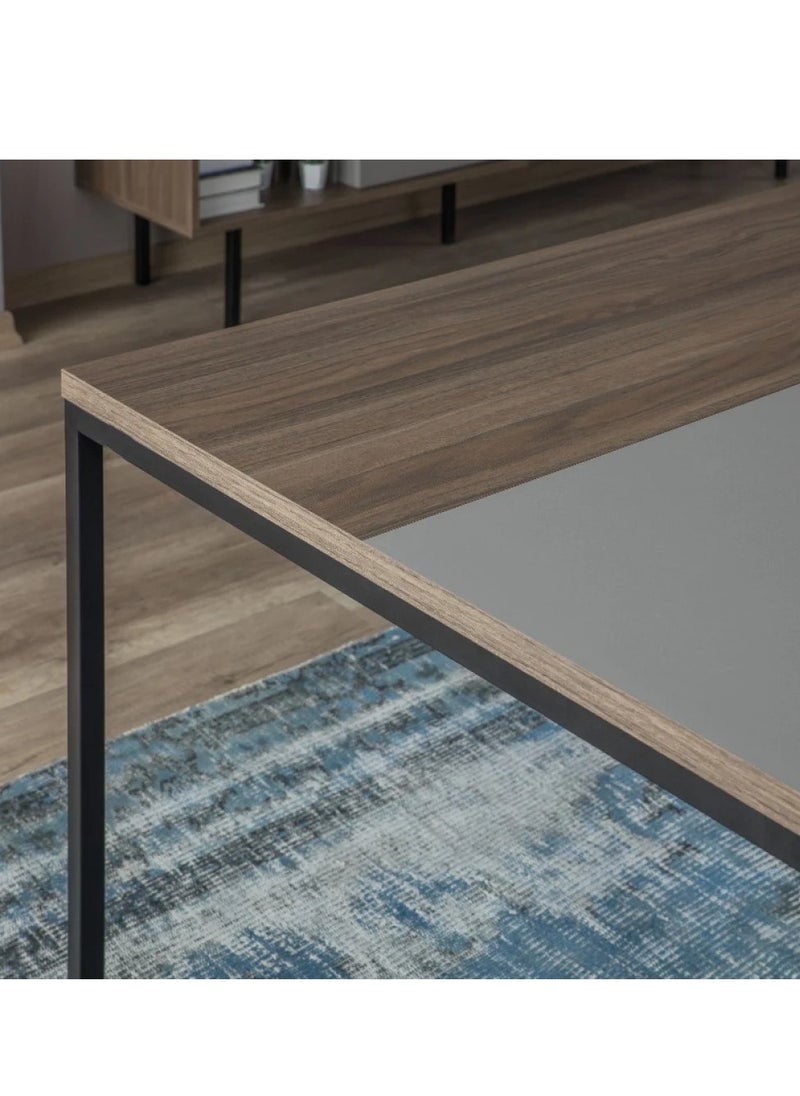 HOMES Furniture - Flat Collection Rectangular Turkish Wood Coffee Table with Modern Design and Iron Legs - Image 1