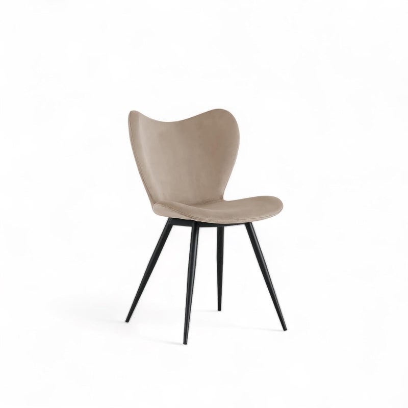 Finch Fox SkyFly Modern Stylish Design Velvet Upholstered Back Side Living Room Side Dining Chair with Black Powdered Coated Metal Legs in Cream Color
