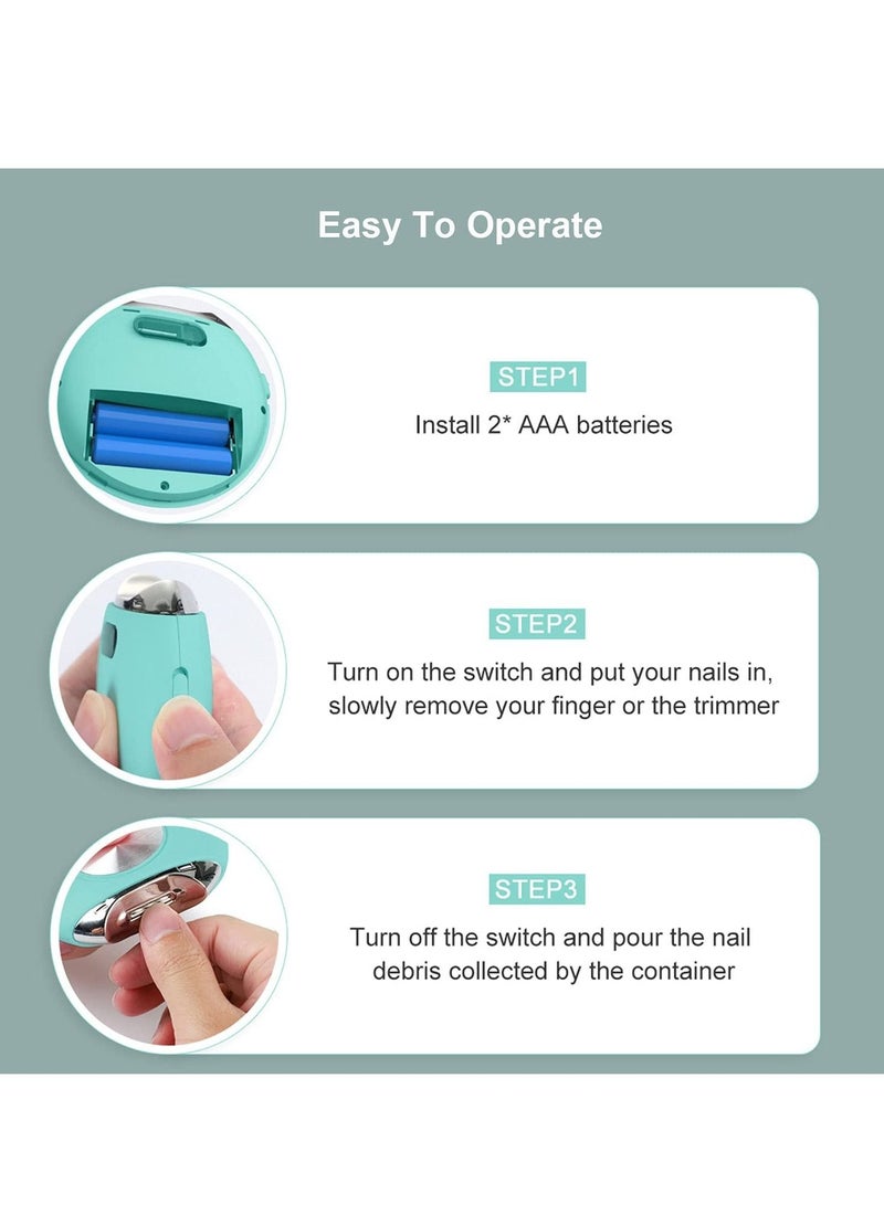Captaintech Nail Clippers, Safety Automatic Electric Trimmer Cutter for Fingernail, Which Suitable for Newborn Infant Toddlers Kids Seniors Children (Green) - Image 5