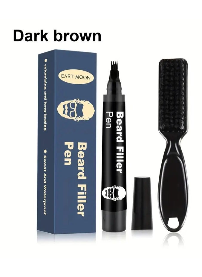East Moon Men Beard Filling Pen Kit, Beard Pencil Filler With Hair Brush Long Lasting Waterproof Beard Pen  - Image 1