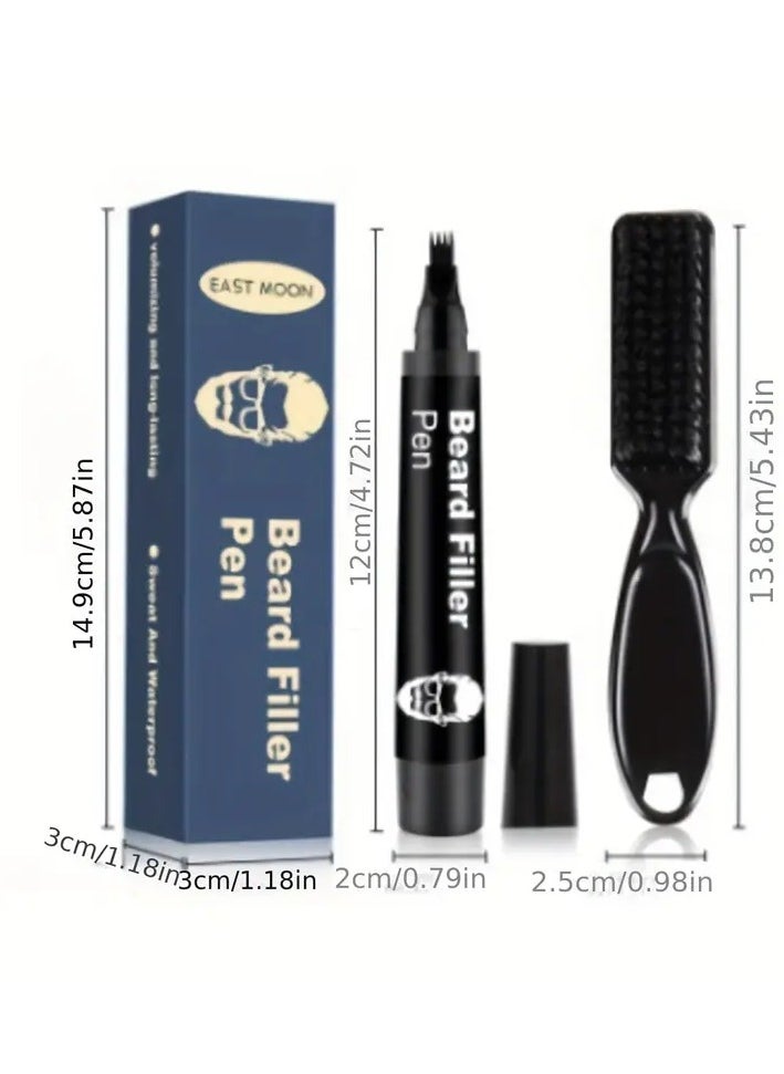 East Moon Men Beard Filling Pen Kit, Beard Pencil Filler With Hair Brush Long Lasting Waterproof Beard Pen  - Image 5