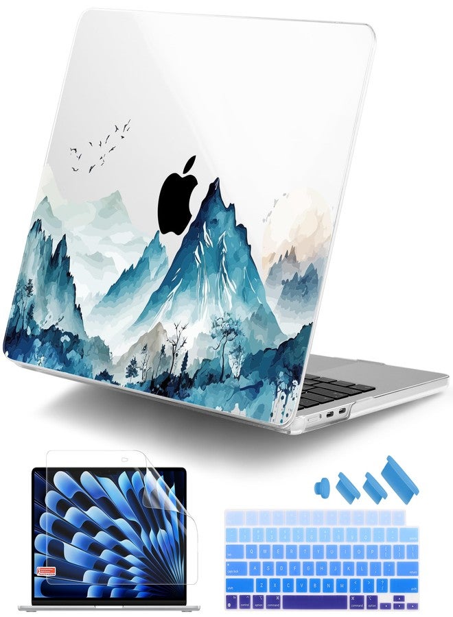 DONGKE Compatible with M4 MacBook Air 15 inch Case 2025 2024 2023 A3241 A3114 A2941 M3 M2 Liquid Retina Display Touch ID, Plastic Hard Case & Keyboard Skin & Screen Protector - Watercolor Mountain - Image 1