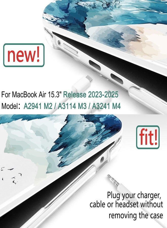 DONGKE Compatible with M4 MacBook Air 15 inch Case 2025 2024 2023 A3241 A3114 A2941 M3 M2 Liquid Retina Display Touch ID, Plastic Hard Case & Keyboard Skin & Screen Protector - Watercolor Mountain - Image 2