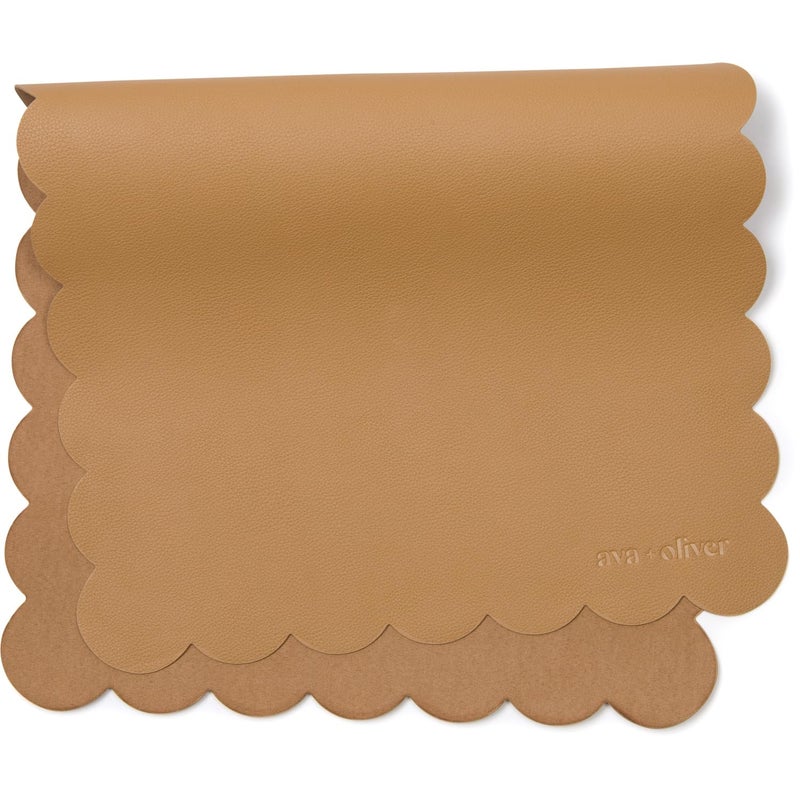 Ava + Oliver Vegan Leather Baby Changing Mat (16 X 30 in) - Multipurpose Wipeable and Portable Diaper Mat - Foldable for Travel (Tan Scallop) - Image 1
