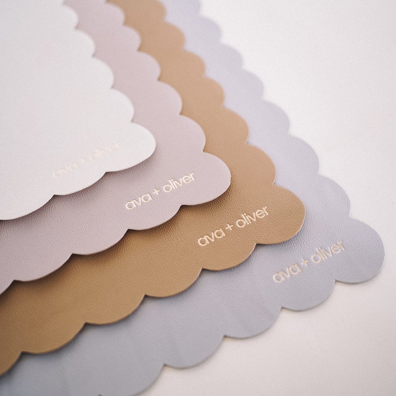 Ava + Oliver Vegan Leather Baby Changing Mat (16 X 30 in) - Multipurpose Wipeable and Portable Diaper Mat - Foldable for Travel (Tan Scallop) - Image 5