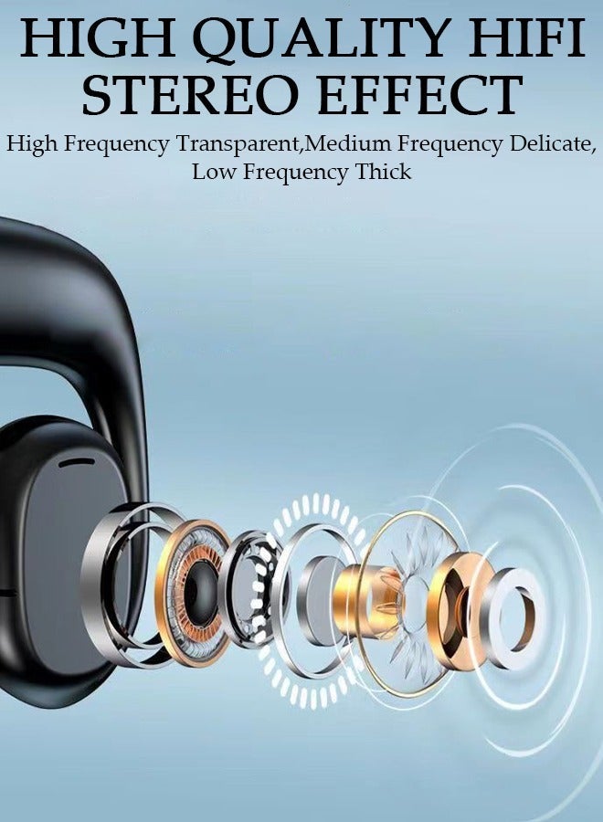 DUNISO Wireless Headphones Bluetooth Ear Clip Waterproof Earphones Open Ear with Mic Wireless Charging Case LED Power Display and Touch Control for Running Sport Gym - Image 5