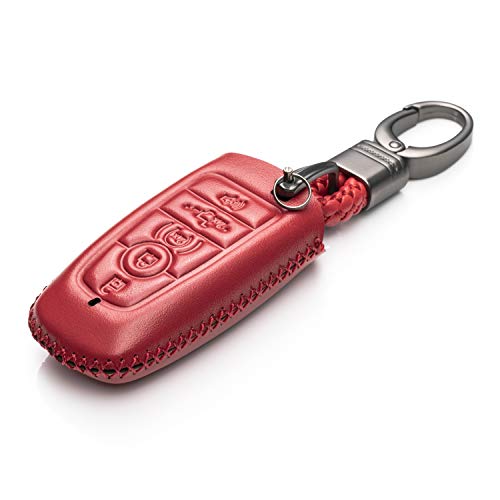 Vitodeco Leather Smart Key Fob Case Compatible with Ford Escape 2025, Bronco 2025, Explorer 2025, Edge 2025, Expedition 2025, F-150, Mustang 2025, F150 2025 and More Models (5-Button, Red) - Image 2