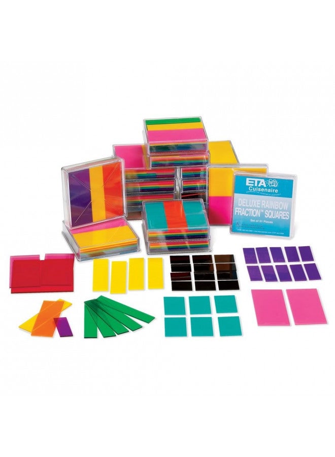 hand2mind Rainbow Fraction Squares, Montessori Math Materials, Fraction Manipulatives, Unit Fraction, Math Manipulatives for Elementary School, Homeschool Supplies (Set of 15)