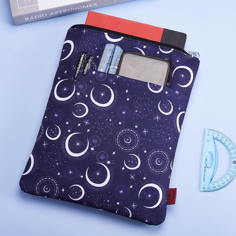 LParkin Book Sleeve Moon and Star Book Protector, Waterproof Book Sleeve with Zipper for Book Lovers - 11"x8.7" Canvas Book Protector Pouch, Washable Fabric Cover for Paperbacks & Hardcovers - Image 2