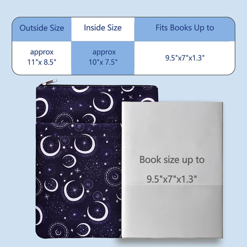 LParkin Book Sleeve Moon and Star Book Protector, Waterproof Book Sleeve with Zipper for Book Lovers - 11"x8.7" Canvas Book Protector Pouch, Washable Fabric Cover for Paperbacks & Hardcovers - Image 4