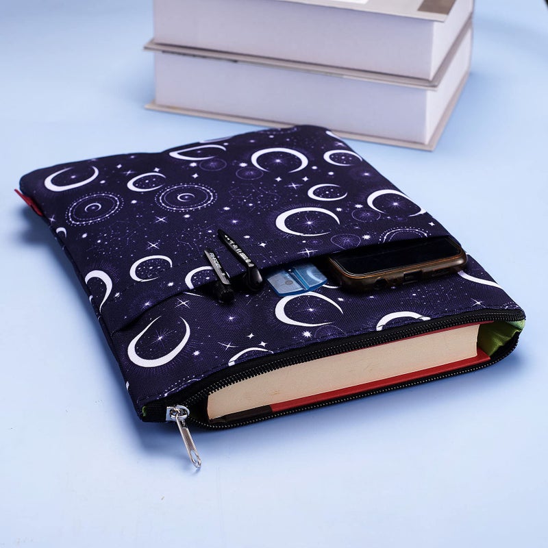 LParkin Book Sleeve Moon and Star Book Protector, Waterproof Book Sleeve with Zipper for Book Lovers - 11"x8.7" Canvas Book Protector Pouch, Washable Fabric Cover for Paperbacks & Hardcovers - Image 5