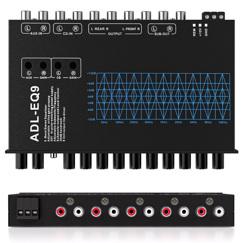 Generic Suacopzar 9 Band Car Audio Equalizer, Car Graphic Equalizer EQ W/Front, Rear +Sub Output, 8V RMS Line Driver, Frequency Adjustable Audio Output for Car, Boat W/CD/AUX Input, White Light Illumination  - Image 1