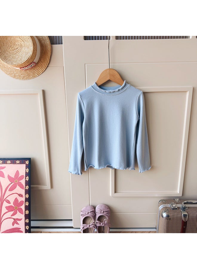 Girls' Autumn Outfit With A Mid-neck Ruffle Edge Base Shirt New Stylish Ribbed Children's Spring And Autumn Versatile T-shirt