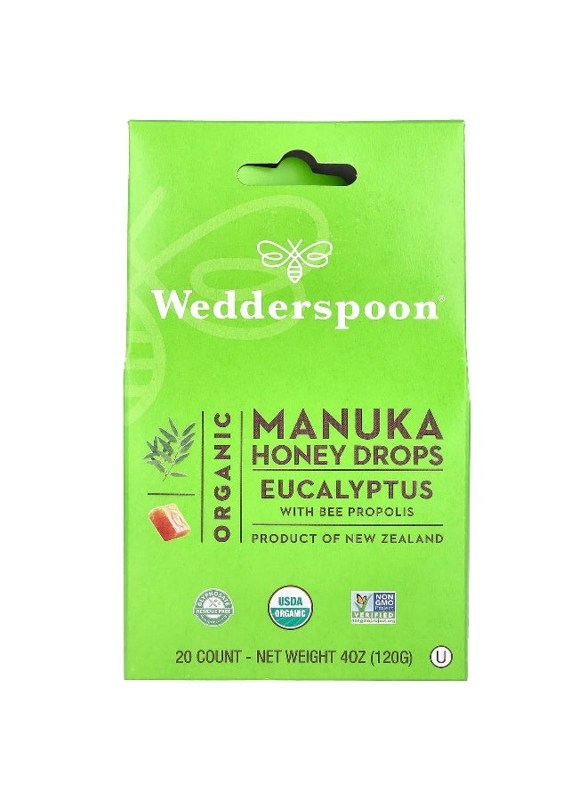 Wedderspoon, Organic Manuka Honey Drops, Eucalyptus with Bee Propolis, 20 Count, 4 oz (120 g) (Packaging may vary) - Image 1