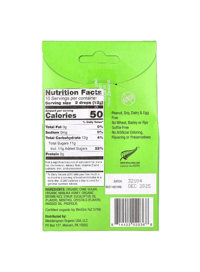 Wedderspoon, Organic Manuka Honey Drops, Eucalyptus with Bee Propolis, 20 Count, 4 oz (120 g) (Packaging may vary) - Image 2