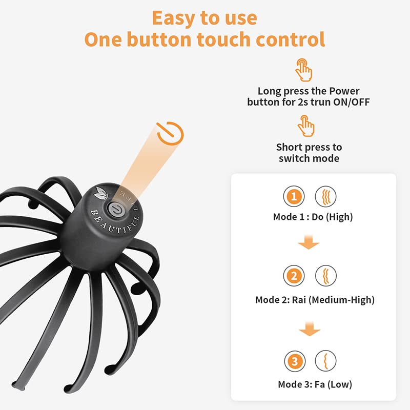 ONIYEA Electric Scalp Massager with 3 Modes, 360 Degree Head Massager, Cordless Portable Head Scratcher for Stress Relax - Image 3