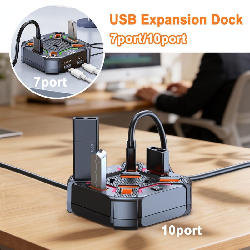 White 10 Port USB 2.0 Splitter Hub With Individual Switches And RGB Lighting - Image 5
