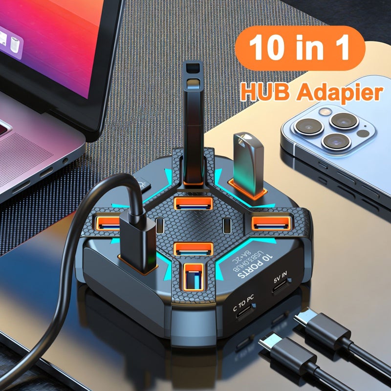 White 10 Port USB 2.0 Splitter Hub With Individual Switches And RGB Lighting - Image 1